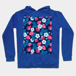 Pink strawberries on blue Hoodie